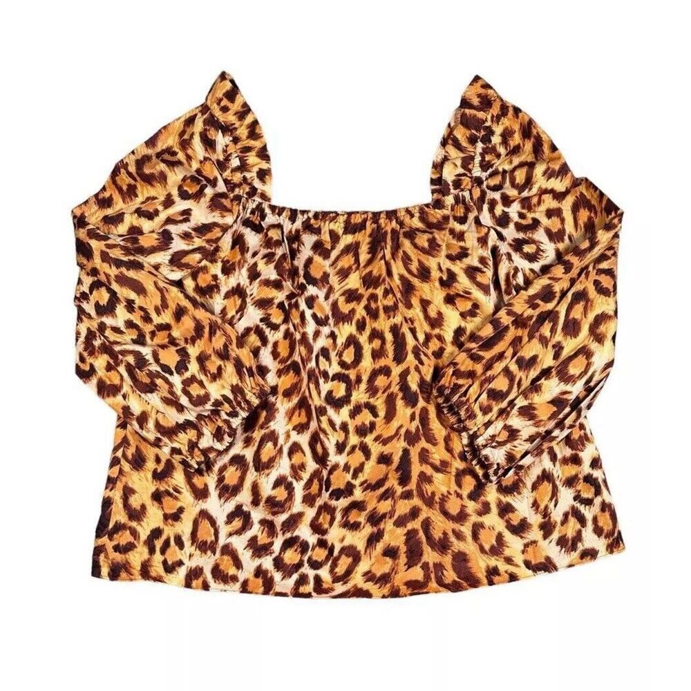 Kate Spade Womens XL Panthera Square Neck Top NWT 100% Cotton Cheetah